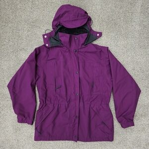 VTG REI Purple Gore Tex Waterproof Coat Fitted Rain Jacket Hooded Womens Size 10